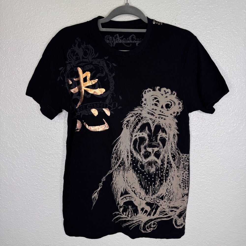 Key Closet Shirt Mens Small Lion Crown Studded Graphic Tee Tshirt Y2K Streetwear